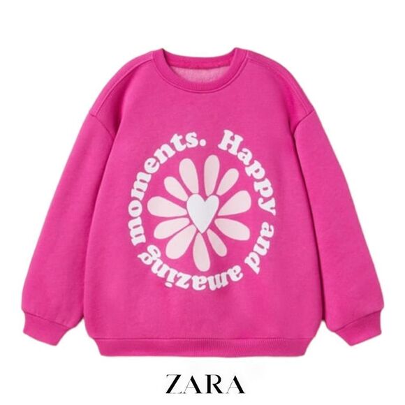 ZARA Kids | Fuchsia | FLOWER AND TEXT SWEATSHIRT - Picture 1 of 5